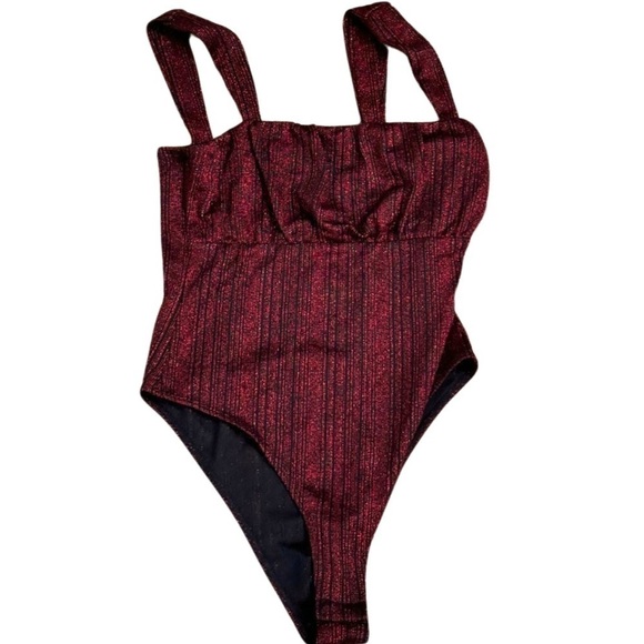 And Now This Metallic Sleeveless Bodysuit black/deep red size XS - Picture 1 of 11